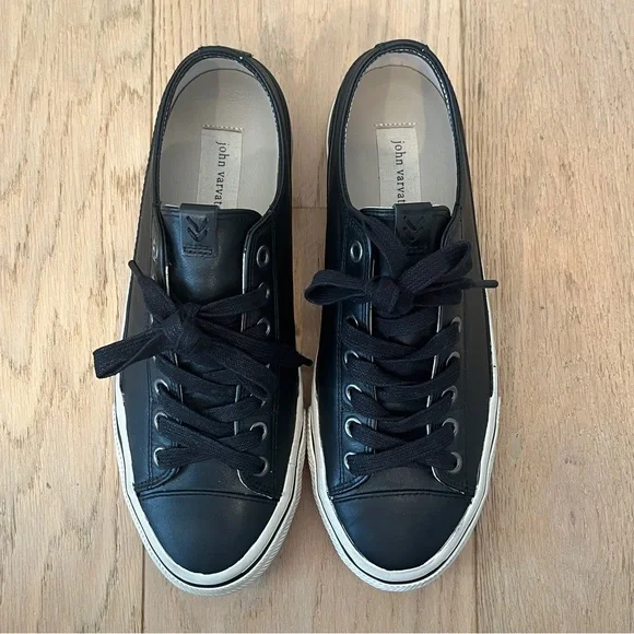 John Varvatos Vulc Laceless Black Leather Sneakers